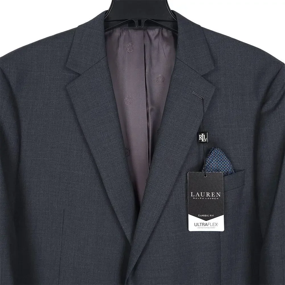 Lauren Ralph Lauren Mens Classic Fit Suit Jacket 46L Charcoal Solid Stretch Wool